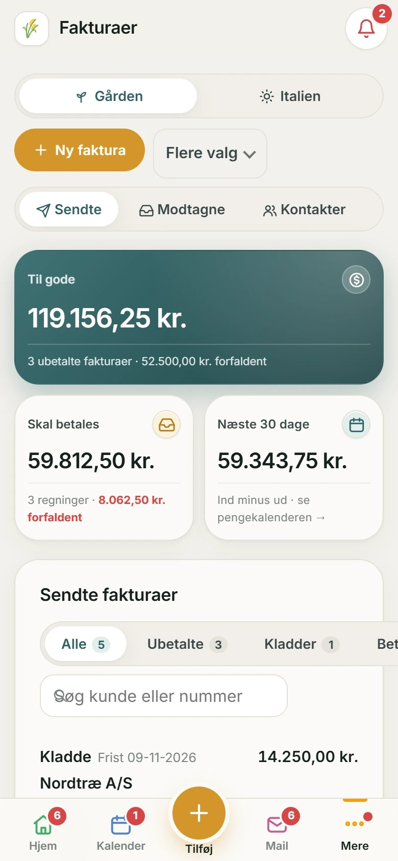 Fakturaoversigten på en mobil